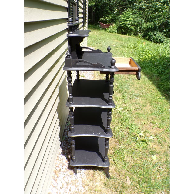 Black Antique Eastlake Black Ebonized Etagere Bookcase Display Shelves Rack For Sale - Image 8 of 18