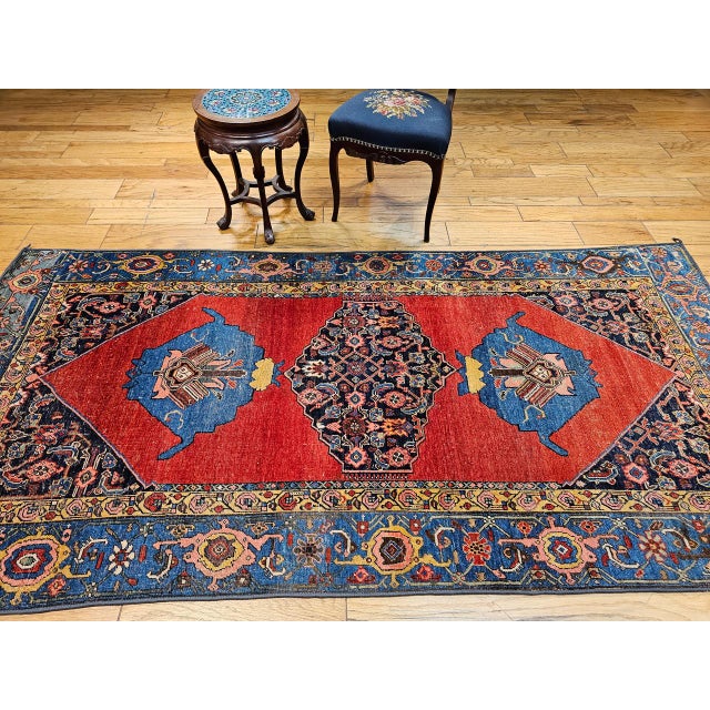 Red Vintage Persian Bidjar Gallery Rug, Hand-Knotted Wool, Geometric Pattern, Carnelian Red & Blue, 5x9 For Sale - Image 8 of 18