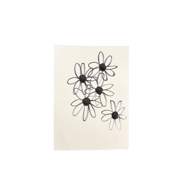 Original abstract floral ink drawing in black and white on paper. Organic daisy-inspired forms with expressive linework...