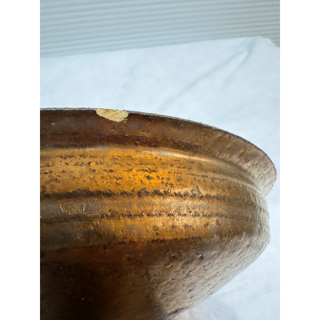 Brown Somayaki Double Walled Ceramic Pedestal Stand, Signed For Sale - Image 8 of 12