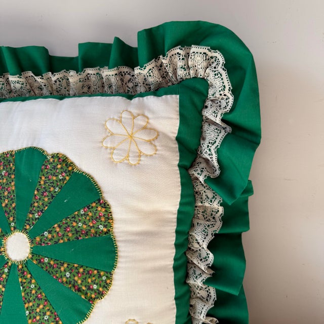 American Quilt Square Ruffle Pillow For Sale - Image 3 of 9
