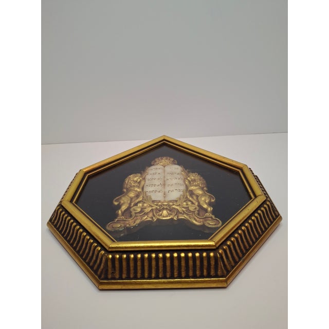 Mid-Century Modern Mid-Century Judaica Ten Commandments Wall Plaque W/ Lions, Crown, Black Velvet For Sale - Image 3 of 10