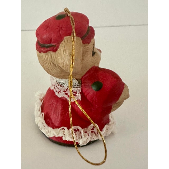 Vintage Mid 20th Century Hand Painted Bisque Porcelain Mother Mouse With Baby Bell Tree Ornament For Sale In Orlando - Image 6 of 9