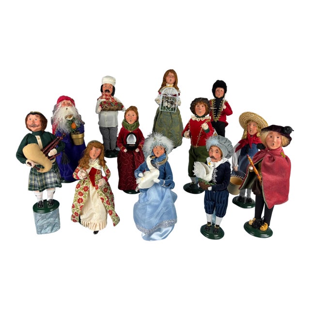 Vintage Byers' Choice Twelve Days of Christmas Collection | Complete Holiday Series Vignette With Rare Piping Piper & Swan Lady Heritage Set For Sale