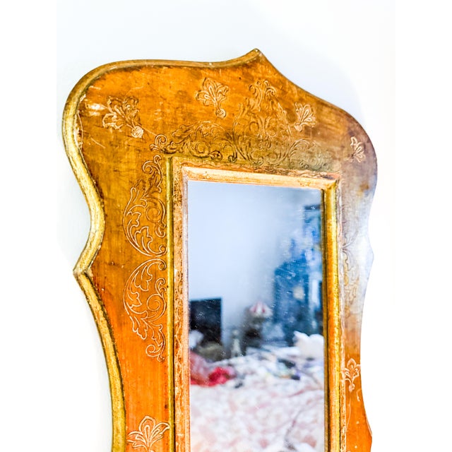 Indian Vintage Gold Gilded Engraved Indian Archway Wall Mirror. For Sale - Image 3 of 4