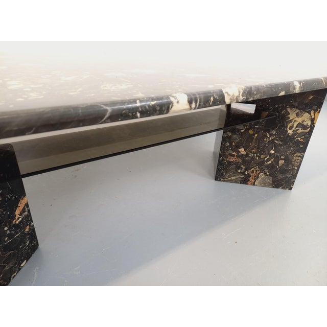 Vintage Rectangular Coffee Table in Black Marble and Smoked Glass, 1960s For Sale - Image 9 of 18