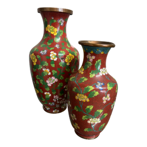 Cloisonné Floral Vases Pair