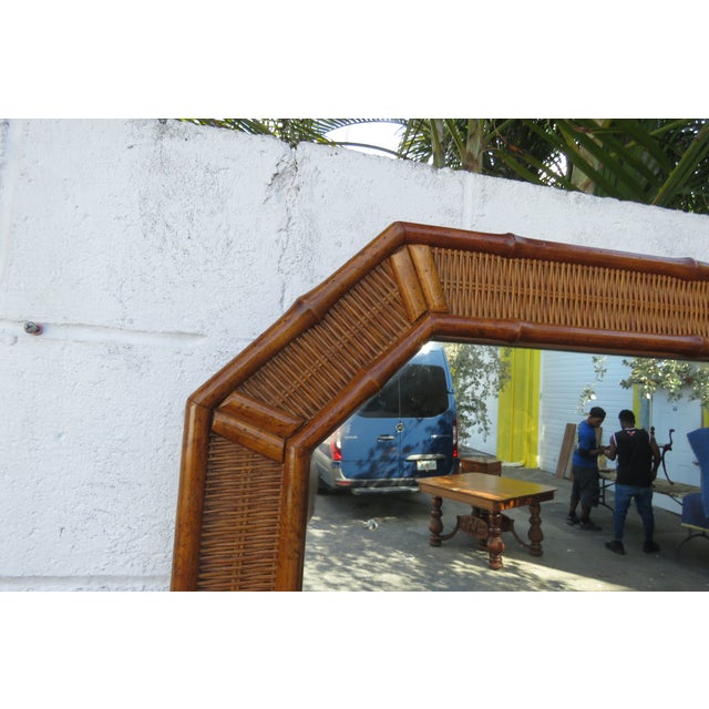 Hollywood Regency Vanity Dresser Bathroom Wall Faux Bamboo Caned Mirror 5760 For Sale In Miami - Image 6 of 12