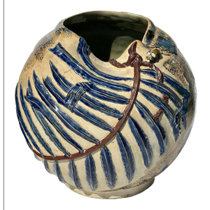 19th Century Antique Aesthetic Era Mouse & Frond Art Pottery Vase