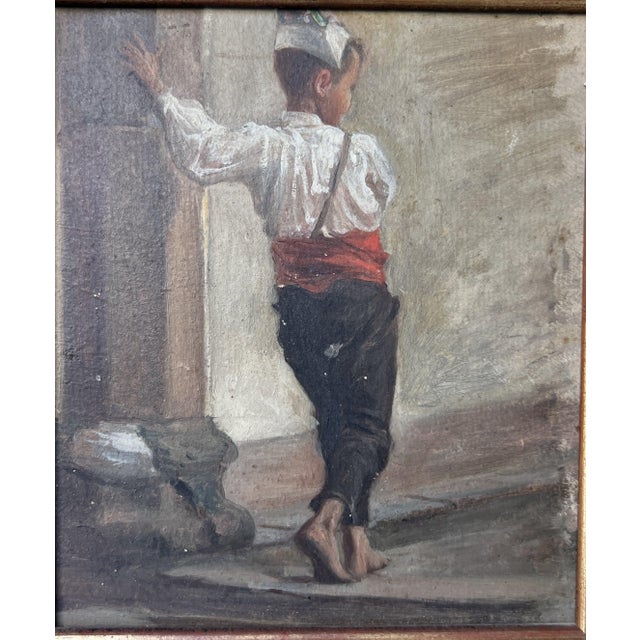 Oil on panel, 19th century, possibly attributed to Antonio Mancini (1852-1930). Court of the Resin School Italy,...