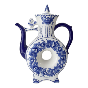 Vintage Gzhel Porcelain Donut Teapot – Blue & White – 14½” Tall