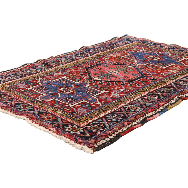 79364 Antique Persian Heriz Rug, 03'01 x 04'04. The Crimson Axis: An Antique Persian Karaja Heriz Masterpiece of Prestige...