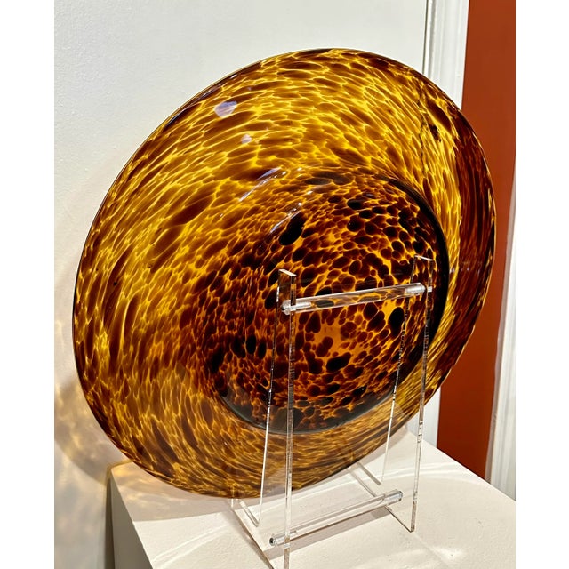 Hollywood Regency 1980s Tortoise Shell Hand Blown Glass Charger Plate For Sale - Image 3 of 5