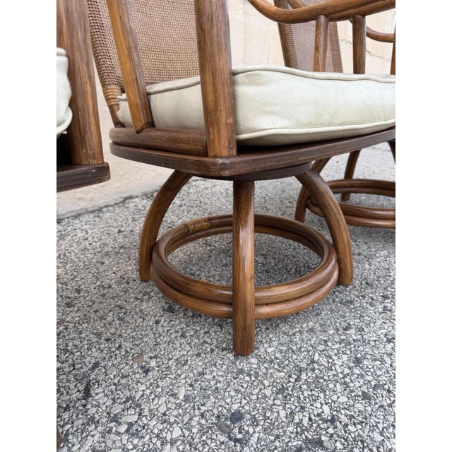 Vintage Hollywood Regency Bentwood Rattan Bamboo Swivel Chair Dining Set - 5 PCS For Sale - Image 11 of 18