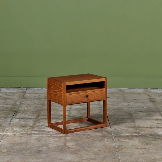 Single nightstand by Aksel Kjersgaard, c.1960s, Denmark. The teak bedside table features the era's emphasis on clean lines...