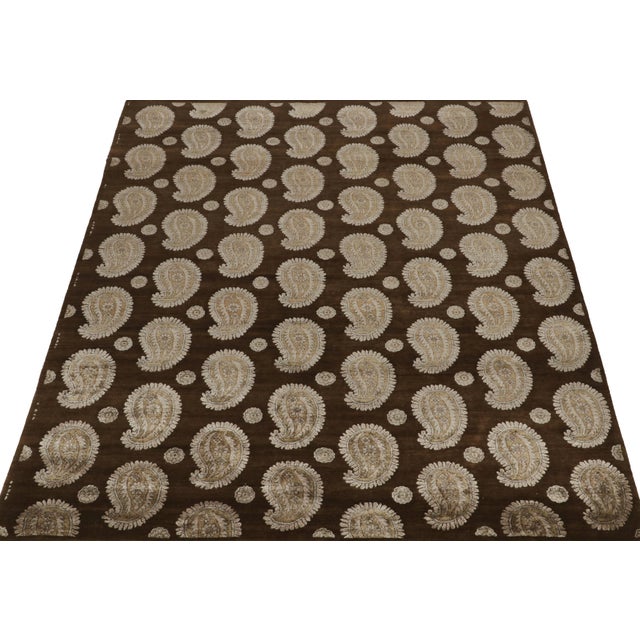 Traditional Rug & Kilim’s Classic Style Rug in Brown With Ivory Paisley Patterns For Sale - Image 3 of 7