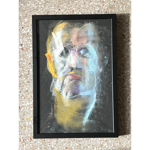 Wood Vintage Abstract Portrait Oil Pastel Painting For Sale - Image 7 of 14
