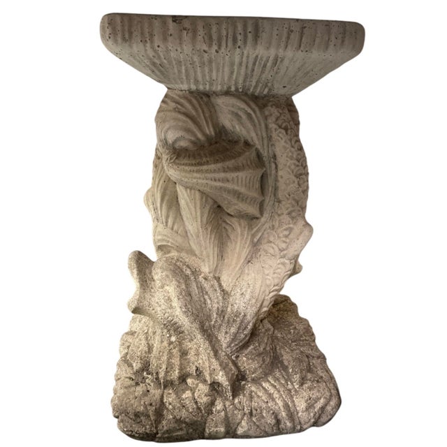 Stone Vintage Cast Stone Garden Dining Set With Dolphin Pedestal Table & Three Matching Stools For Sale - Image 7 of 12