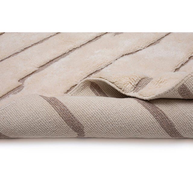 Ivory Minimalist Linear Hand-Knotted Moroccan Wool Rug | 12'0" X 8'4" | One of a Kind For Sale - Image 8 of 8