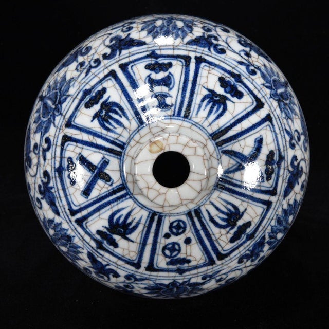 Ceramic Vintage Blue and White Porcelain Meiping Vase With Figural Panels and Craquelure Glaze For Sale - Image 7 of 8