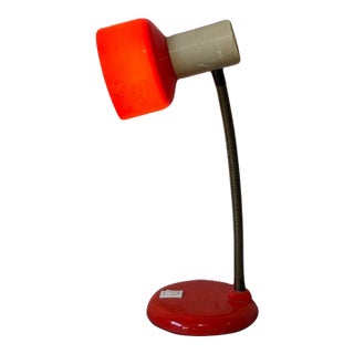 Red Gooseneck Table Lamp With Adjustable Shade Space Age Mid-Century Modern 1970s For Sale