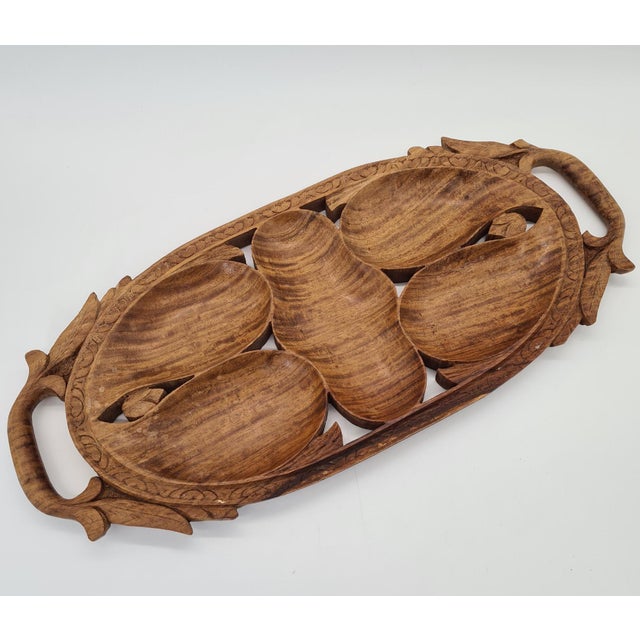 1970s Hand-Carved Teak Tray, India, 1960s For Sale - Image 5 of 10