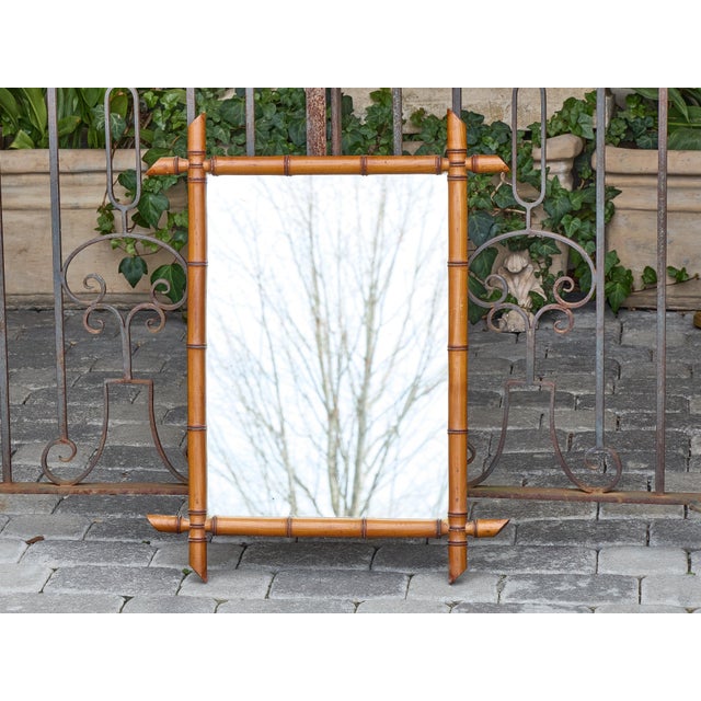 Wood French Faux Bamboo Wall Mirror with Carved Frame, circa 1900 For Sale - Image 7 of 12