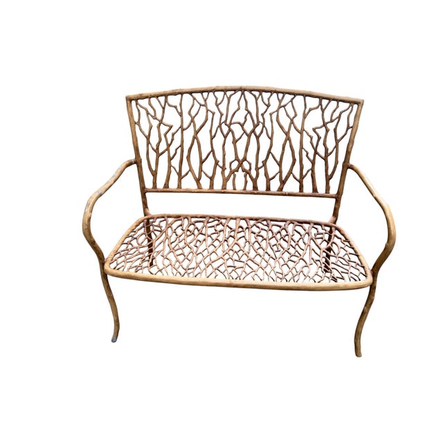 Late 20th-C. Faux Bois Metal Garden Bench or Settee For Sale - Image 9 of 16