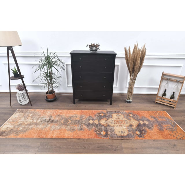 Turkish 1960s Turkish Wool Hand-Knotted Runner Orange Rug For Sale - Image 3 of 8