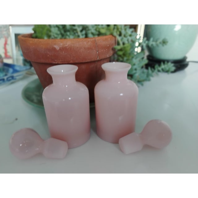 Early 20th Century Pair of French Pink Opaline Perfume Bottles With Original Stopper For Sale In Boston - Image 6 of 12