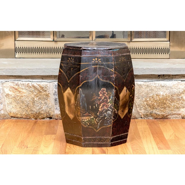 Antique Octagonal Chinoiserie Lacquered Rice Barrel For Sale - Image 9 of 12