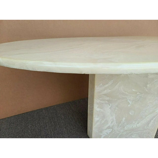 Vintage Mid Century Modern Solid Resin Faux Marble Oval Pedestal Dining Table For Sale - Image 12 of 13