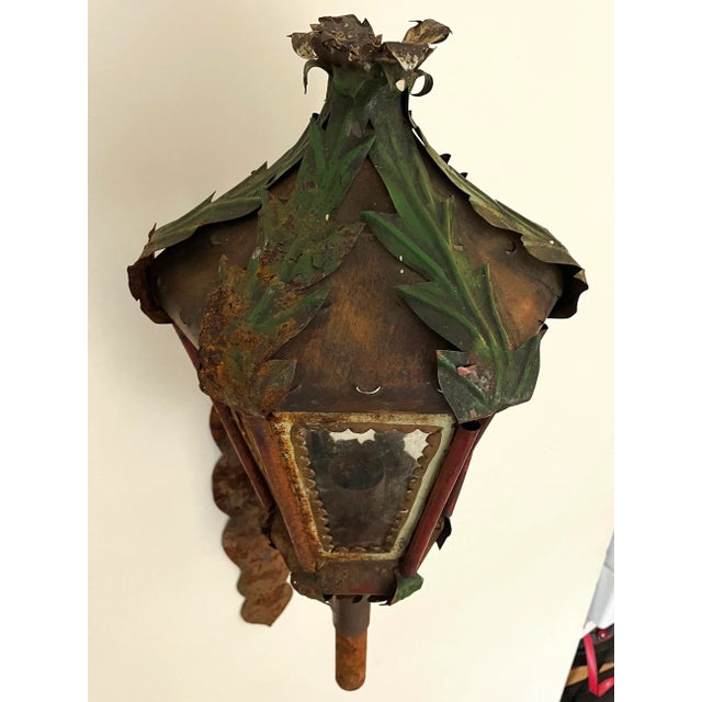 Late 19th Century Italian Hand-Painted and Gilt Tole Hall Lantern For Sale - Image 5 of 12