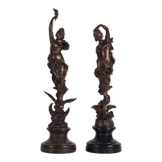 1890s Art Nouveau Figural Bronze Sculptures - Set of 2 For Sale