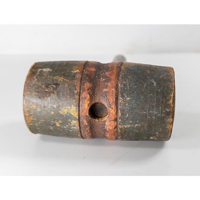 Farmhouse 19th or 20th Century Rustic Primitive Folk Art Red and Blue Painted Wood Mallet For Sale - Image 3 of 10