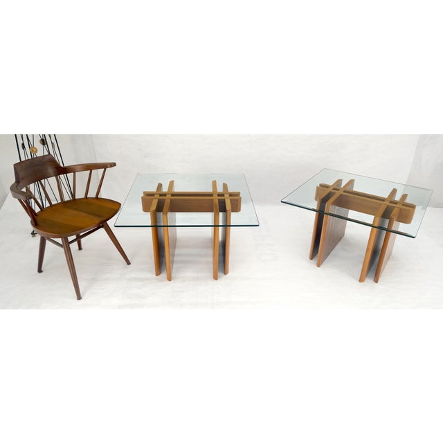 Pair Danish Teak Mid Century Modern Glass Tops End Side Lamp Tables Stands Mint For Sale - Image 15 of 18