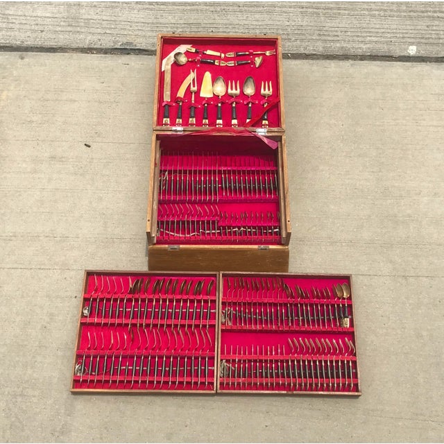 1950s Rosewood and Brass Siam Flatware Boxed Set - Service for 12, 144-Pieces For Sale In Dallas - Image 6 of 12