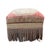Freshly upholstered Vintage Turkish Rug Footstool Ottoman. Amazing Suede border with 9” bullion trim detail.