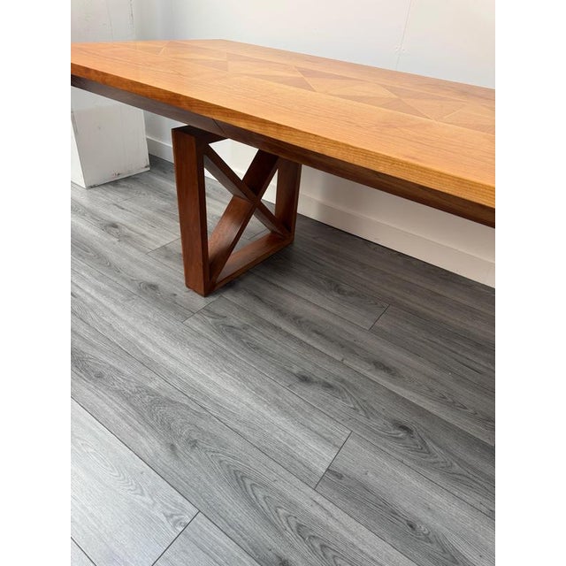 Brown Geometric Dining Table in Oak and Cherrywood by Luca Scacchetti, 1970s For Sale - Image 8 of 9