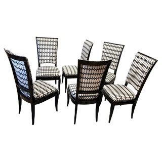 High Back Black Lacquered Dining Chairs, Set of 6 For Sale