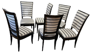 High Back Black Lacquered Dining Chairs, Set of 6
