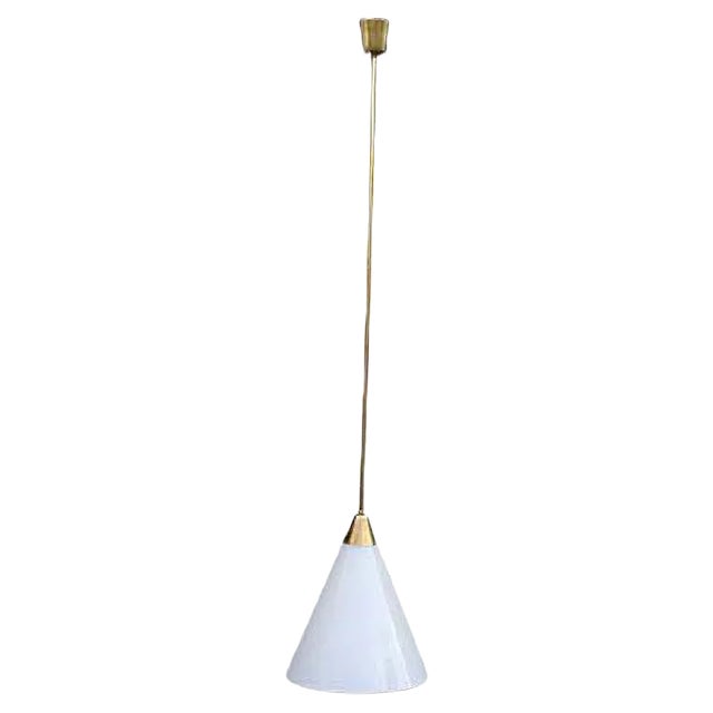 Italian Brass and White Opaline Glass Ceiling Lamp from Stilnovo, 1950s For Sale
