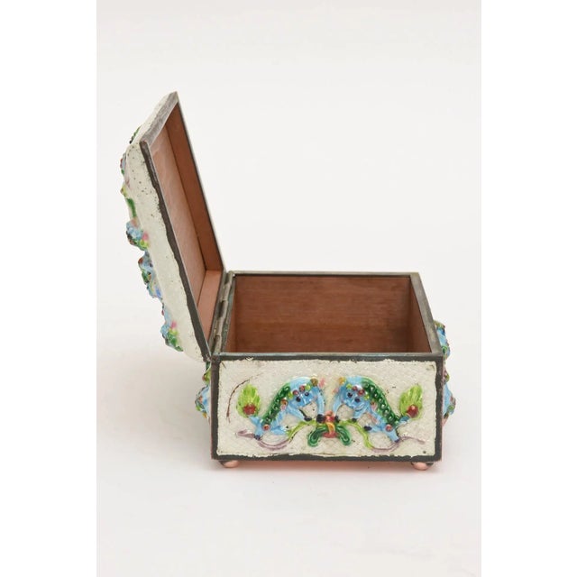 Baby Blue Enamel Foo Dog and Frog "Good Luck" Hinged Chinese Box !900's For Sale - Image 8 of 10
