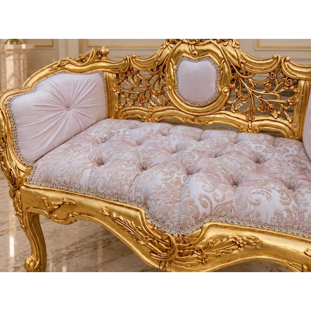 Pink Late20C French Louis XVI Gold Pink Damask Settee For Sale - Image 8 of 11