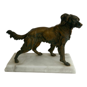 Early 1900s English Golden Retriever Bronze Dog Figurine Mounted on Italian Marble Plinth
