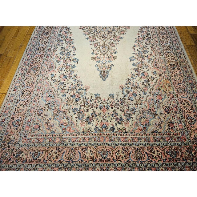 Vintage Oversized Persian Qazvin Area Rug, Hand-Knotted Wool, Floral Medallion, 10x20, Ivory & Blue For Sale - Image 13 of 18