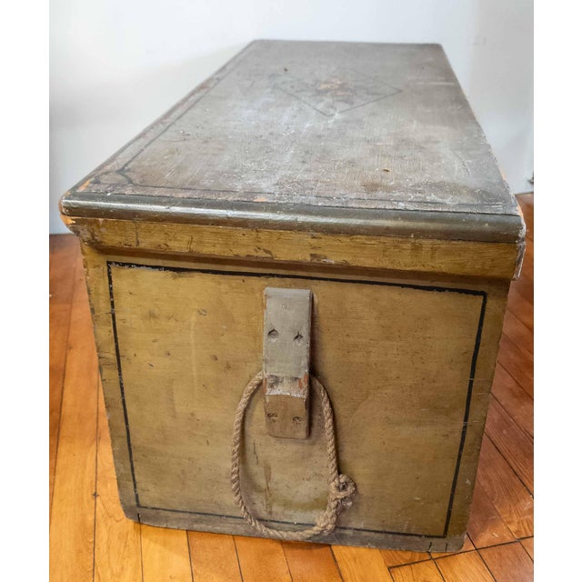 Wood 19th Century Paint Decorated Blanket Chest With Later Nautical Ship Painting For Sale - Image 7 of 16