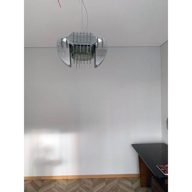 Brutalist Aluminium Ceiling Light with Handmade Textured Glass, 1980 For Sale - Image 12 of 14