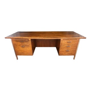 Paul McCobb Directional Walnut and Aluminum Large 84” Executive Partners Desk - Vintage 'Mad Men' 1960s - Fully Restored For Sale