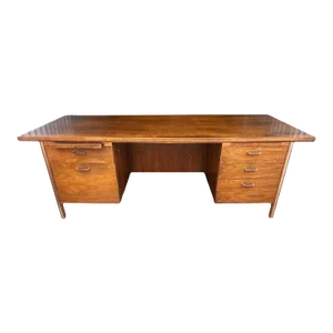 Paul McCobb Directional Walnut and Aluminum Large 84” Executive Partners Desk - Vintage 'Mad Men' 1960s - Fully Restored